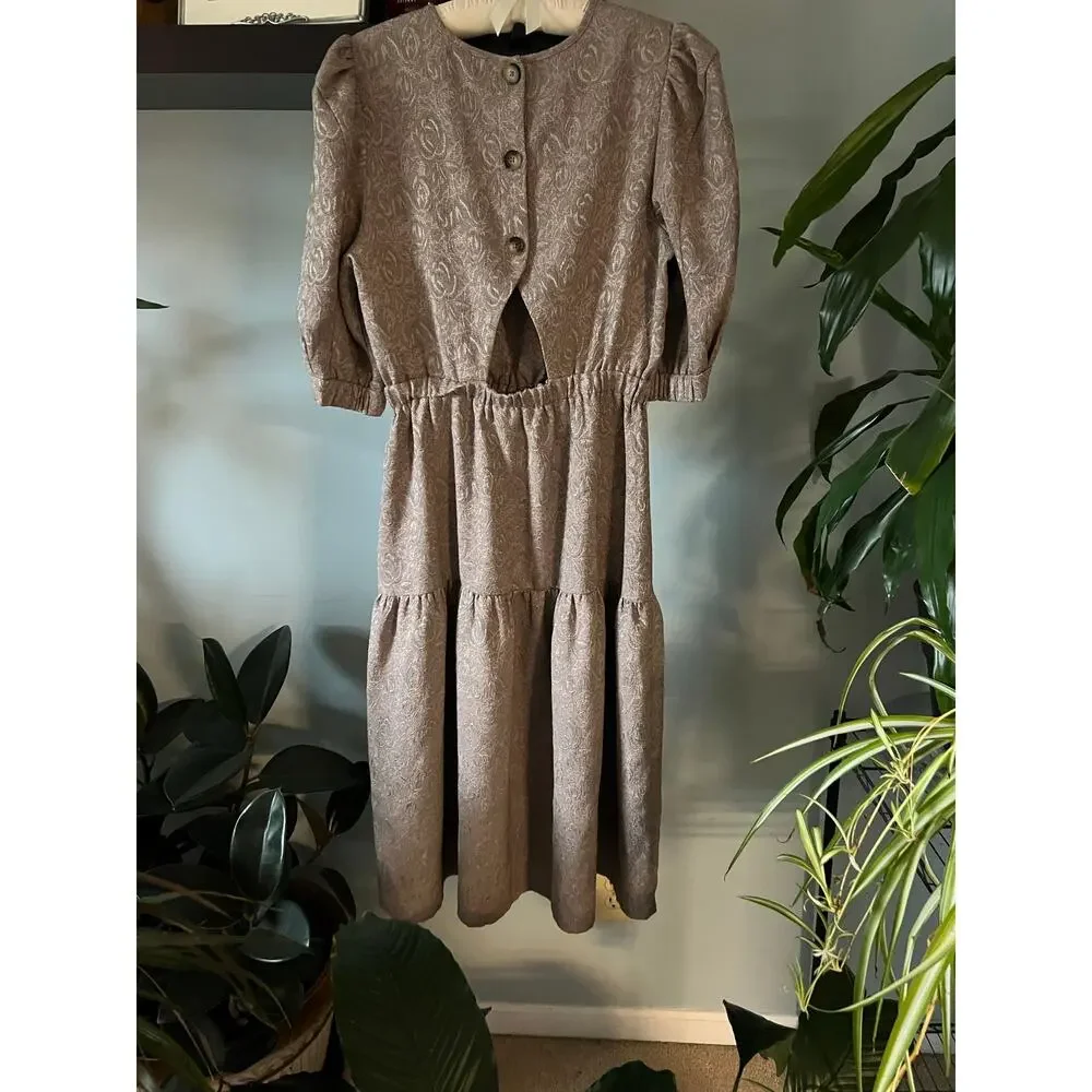 Anthropologie Gray/ Tan Midi Dress - Picture 4 of 7